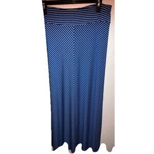 Talbots Skirt Size L Blue Stripes Rayon Spandex Tall Maxi